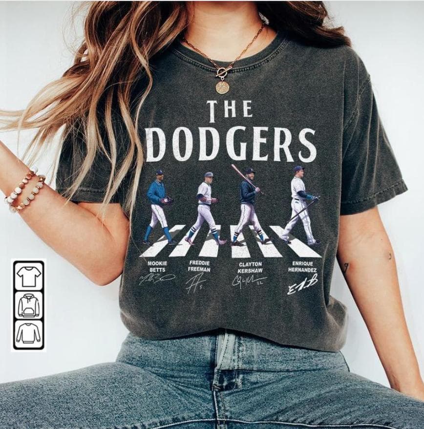 LA Dodgers Abbey Road Vintage Baseball Shirt - Betts, Kershaw, Hernandez – image 1, LA Dodgers Tee, LA Dodgers Merch, LA Dodgers Shirt, LA Dodgers Sweatshirt, LA Dodgers Hoodie, LA Dodgers Clothes
