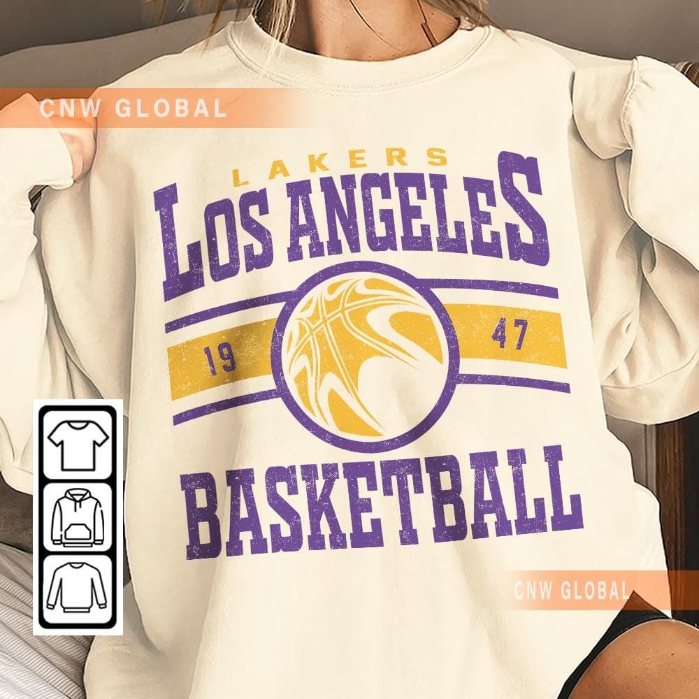 Lakers 90s Vintage LA Basketball Sweatshirt & Hoodie – image 1, Los Angeles Lakers Tee, Los Angeles Lakers Merch, Los Angeles Lakers Shirt, Los Angeles Lakers Sweatshirt, Los Angeles Lakers Hoodie, Los Angeles Lakers Clothes