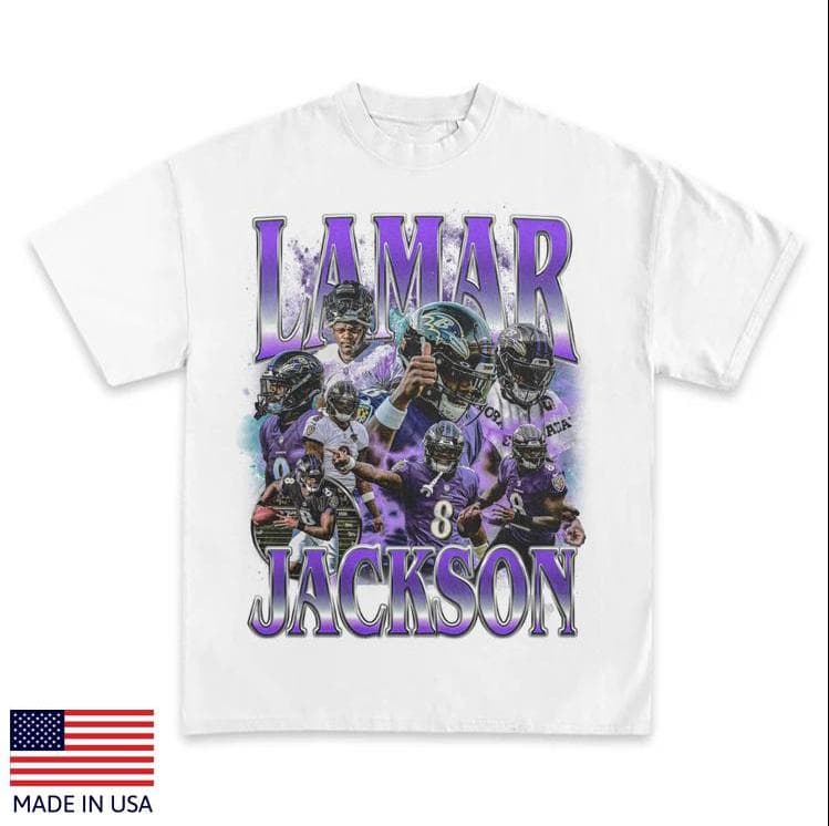 Lamar Jackson 90s Football Graphic Tee - Unisex Fan T-Shirt – image 1, Baltimore Ravens Tee, baltimore ravens sweatshirt, ravens sweatshirts, ravens shirt, ravens t shirt, baltimore ravens t shirt, ravens tee shirts