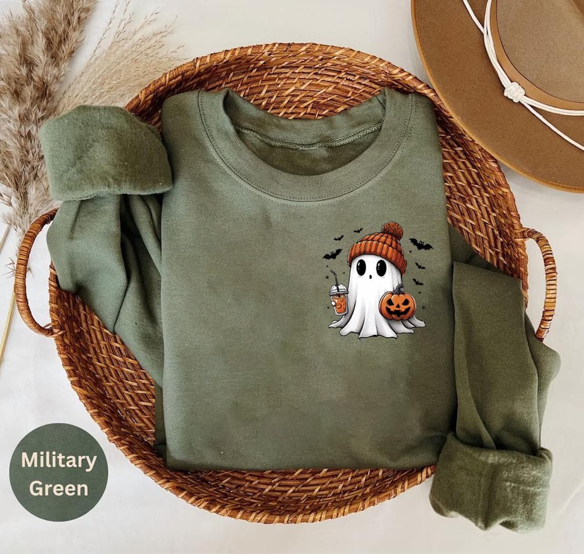 Little Ghost Ice Coffee Sweatshirt, Halloween Ghost Coffee T-Shirt, Bougie Ghost Hoodie, Spooky Season Tee, Cute Ghost Sweatshirt – image 1, Little Ghost Tee, halloween shirt, shirt halloween, halloween town sweatshirt, halloweentown sweatshirt, disney halloween shirts, hocus pocus merch