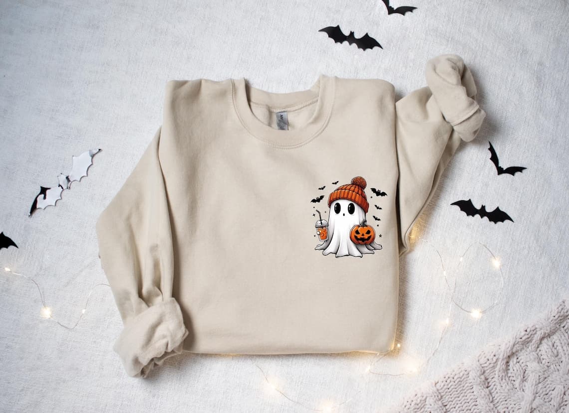 Little Ghost Ice Coffee Sweatshirt, Halloween Ghost Coffee T-Shirt, Bougie Ghost Hoodie, Spooky Season Tee, Cute Ghost Sweatshirt – image 2, Little Ghost Tee, halloween shirt, shirt halloween, halloween town sweatshirt, halloweentown sweatshirt, disney halloween shirts, hocus pocus merch