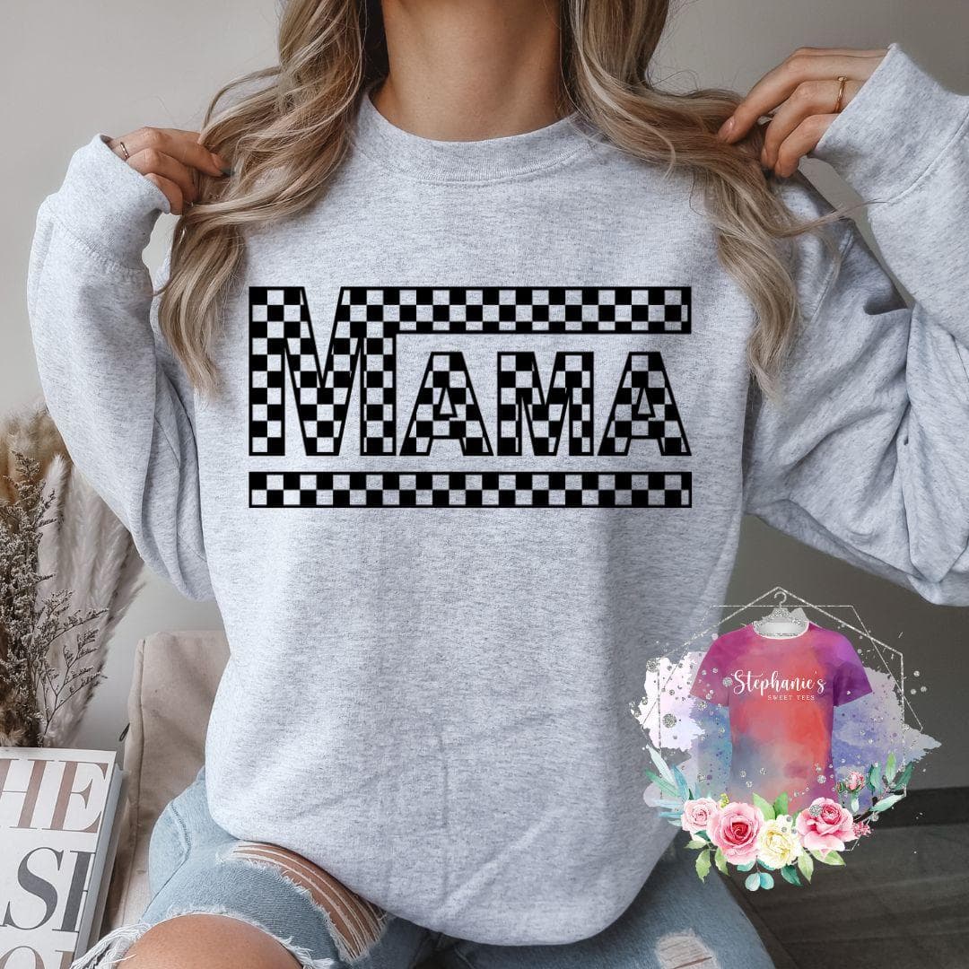 Mama Checkered Crewneck Sweatshirt Gildan Fit for Women – image 1, Mama Tee, Mama Merch, Mama Shirt, Mama Sweatshirt, Mama Hoodie, Mama Clothes