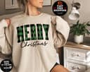 Merry Christmas Buffalo Plaid Sweatshirt | Family Crewneck Xmas Gift 3 small thumbnail