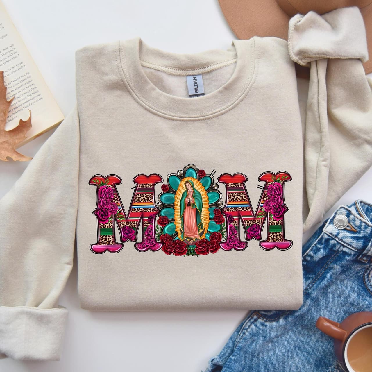 Mexican Mom Shirt & Sweatshirt: Virgen de Guadalupe, Mothers Day Gift – image 1, Mexican Mom Tee, Mexican Mom Merch, Mexican Mom Shirt, Mexican Mom Sweatshirt, Mexican Mom Hoodie, Mexican Mom Clothes