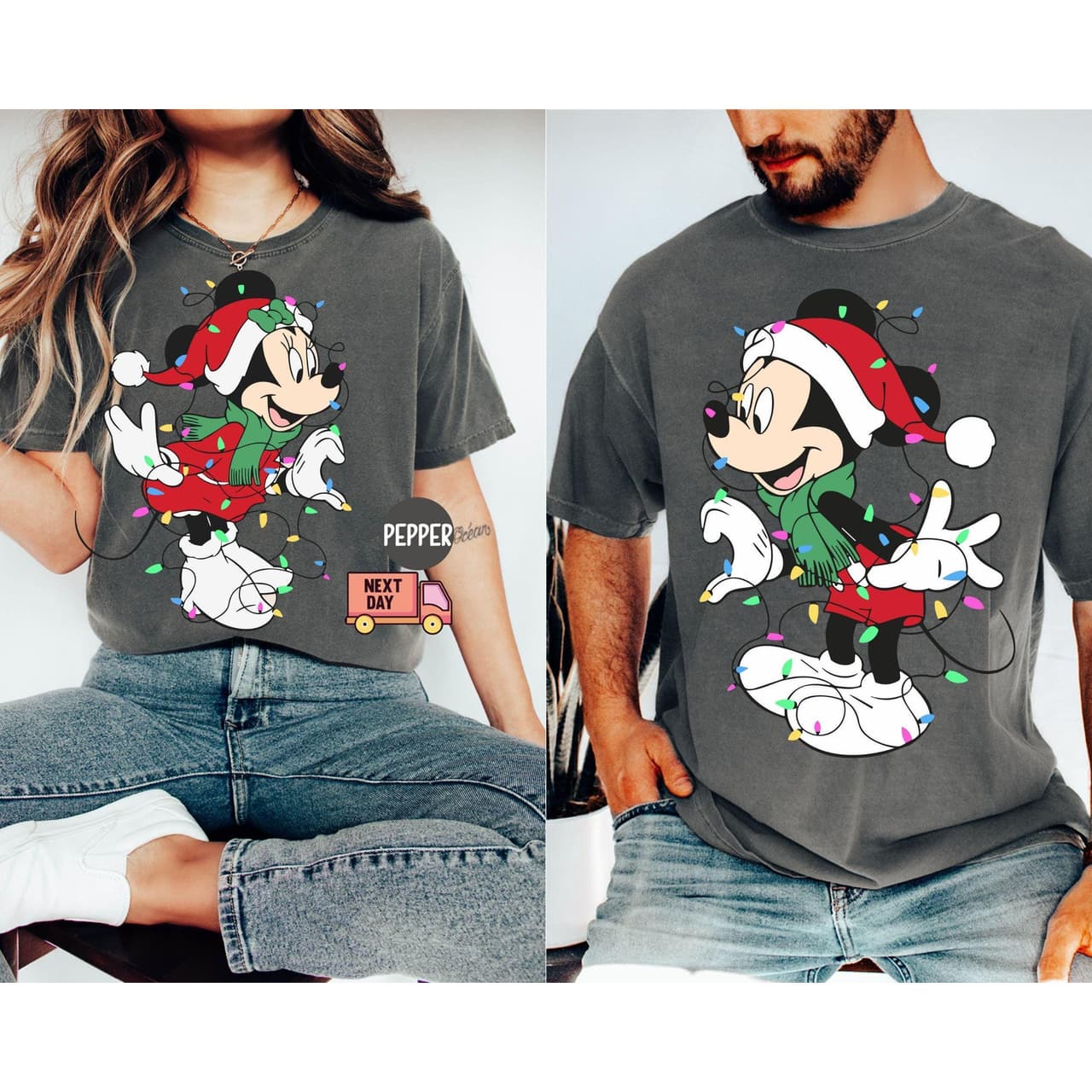 Mickey & Minnie Mouse Christmas Lights Couples T-Shirt Gift – image 1, Mickey Tee, Mickey Merch, Mickey Shirt, Mickey Sweatshirt, Mickey Hoodie, Mickey Clothes