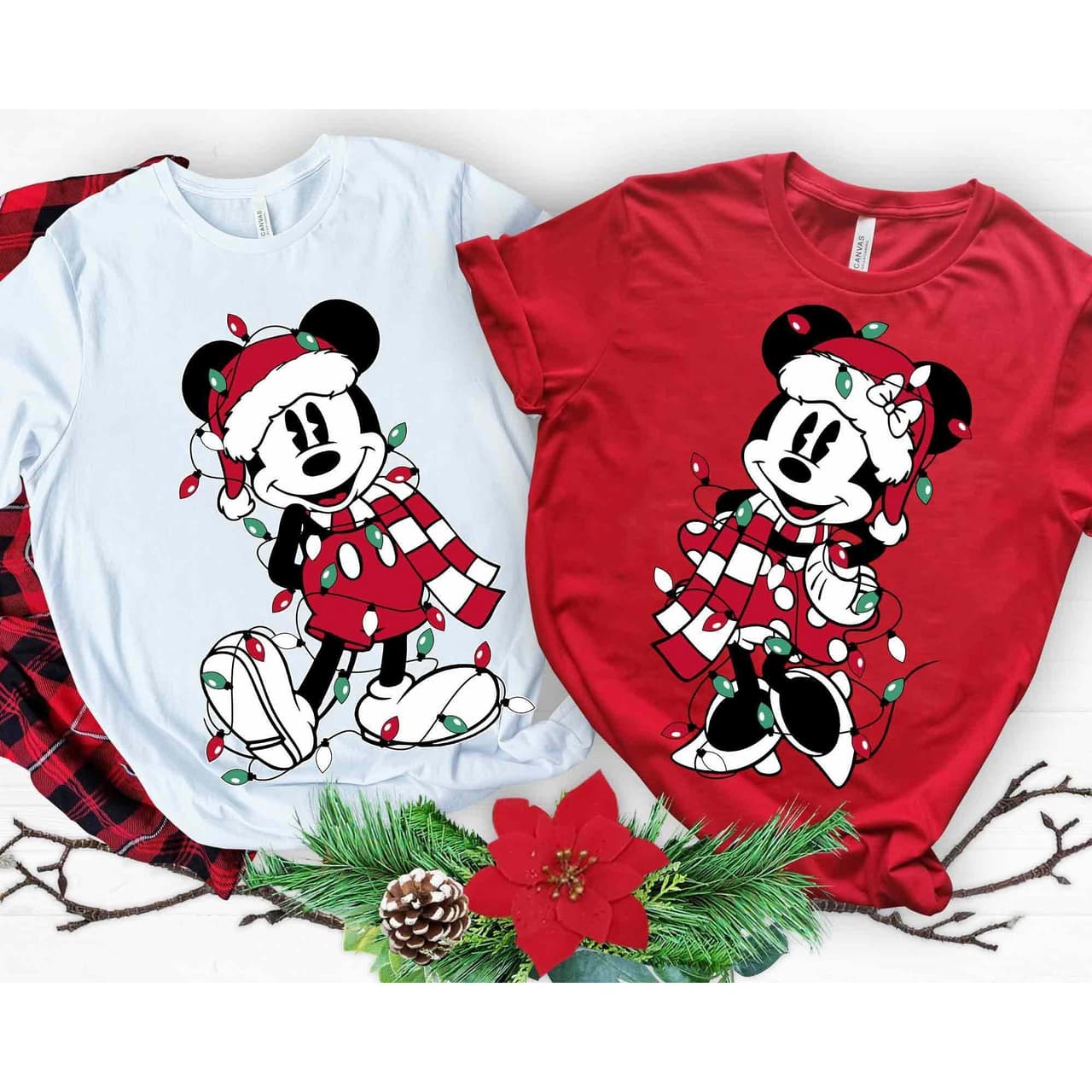 Mickey Minnie Mouse Christmas Lights Matching T-Shirt for Holiday Party – image 1, Mickey Tee, Mickey Merch, Mickey Shirt, Mickey Sweatshirt, Mickey Hoodie, Mickey Clothes