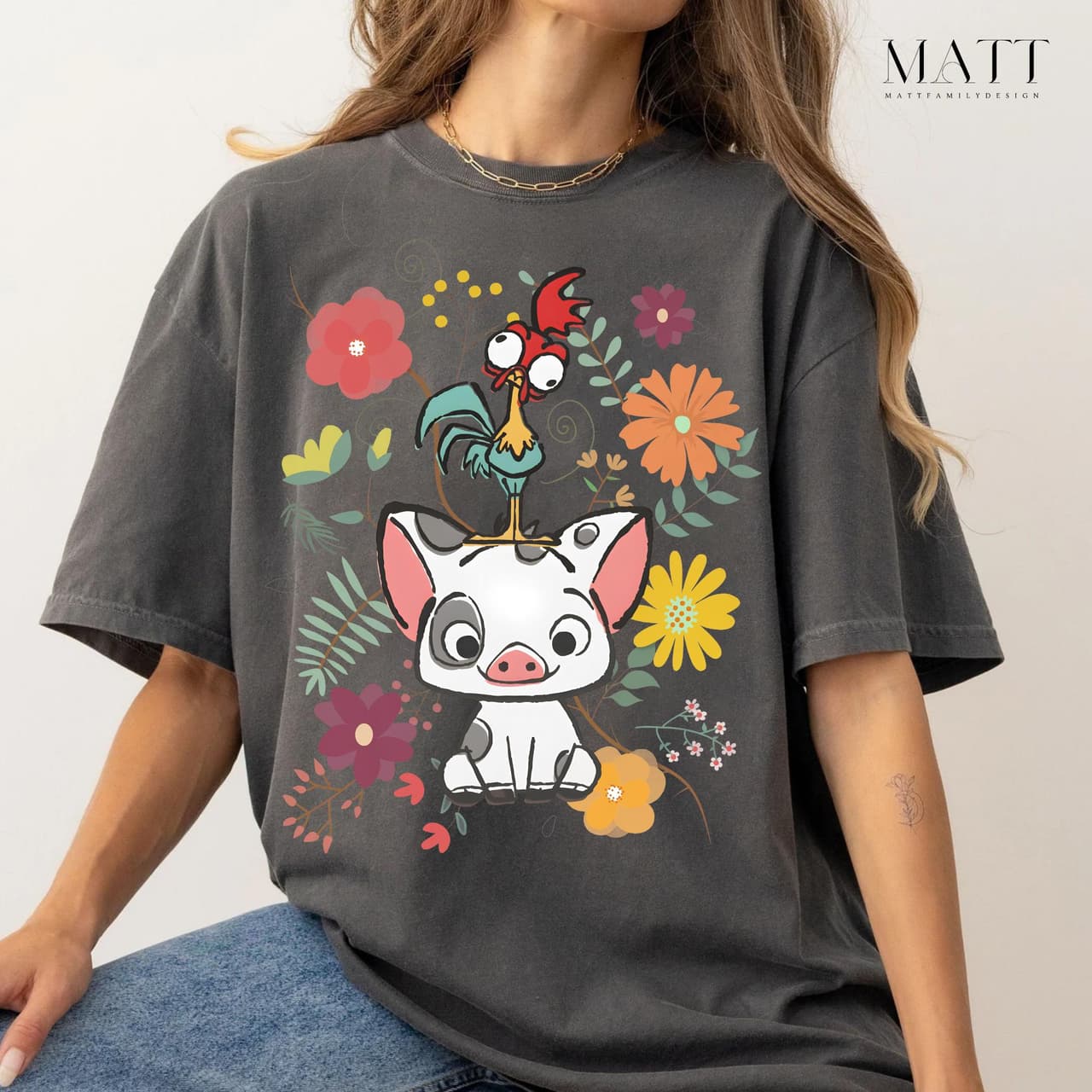 Moana Pua Hei Hei Retro 70s Floral Sweatshirt & Tee | Family Trip – image 3, Retro 70S Floral Pua And Hei Hei Tee, Retro 70S Floral Pua And Hei Hei Merch, Retro 70S Floral Pua And Hei Hei Shirt, Retro 70S Floral Pua And Hei Hei Sweatshirt, Retro 70S Floral Pua And Hei Hei Hoodie, Retro 70S Floral Pua And Hei Hei Clothes