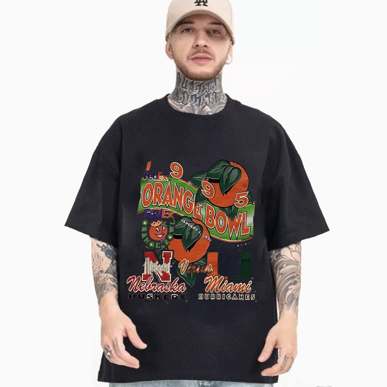 NCAA Miami Hurricanes Vs Nebraska Orange Bowl 1995 T-Camiseta, Tournament Champions Sudadera, Championship Final Four Hoodie – image 3, Final four shirts, final four t shirts, final four tee shirts, final 4 shirt, Vintage 90S NCAA Final Four