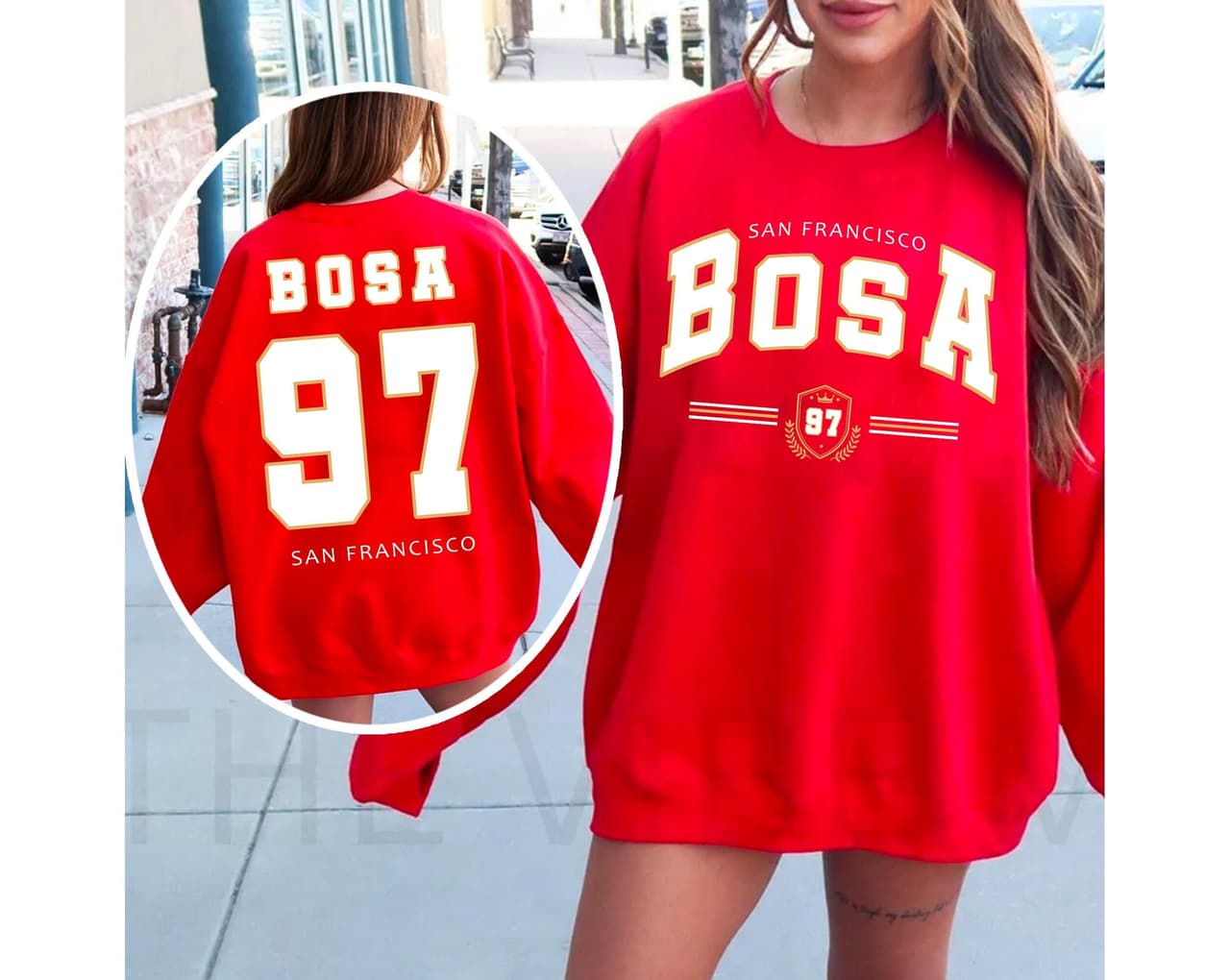Nick Bosa 97 SF Football Sweatshirt, Hoodie & Comfort Colors Shirt – image 1, San Francisco 49ers Tee, san francisco 49ers gear, 49ers shirt, 49ers tshirt, 49ers tee shirts, san francisco 49ers tee shirts, san francisco 49ers t shirt