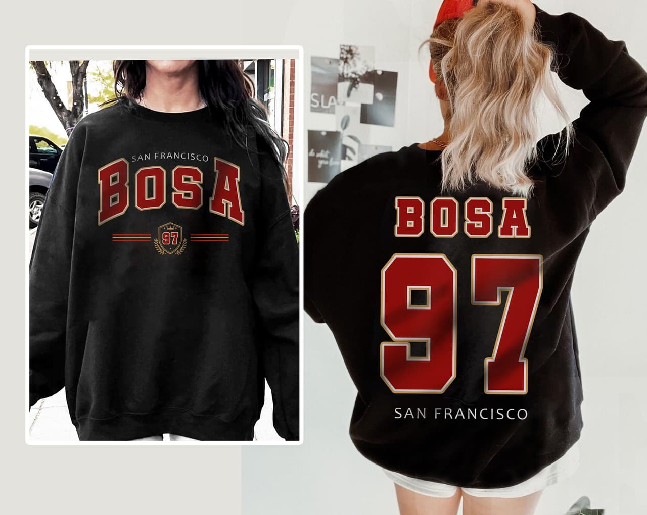 Nick Bosa 97 SF Football Sweatshirt, Hoodie & Comfort Colors Shirt – image 2, San Francisco 49ers Tee, san francisco 49ers gear, 49ers shirt, 49ers tshirt, 49ers tee shirts, san francisco 49ers tee shirts, san francisco 49ers t shirt
