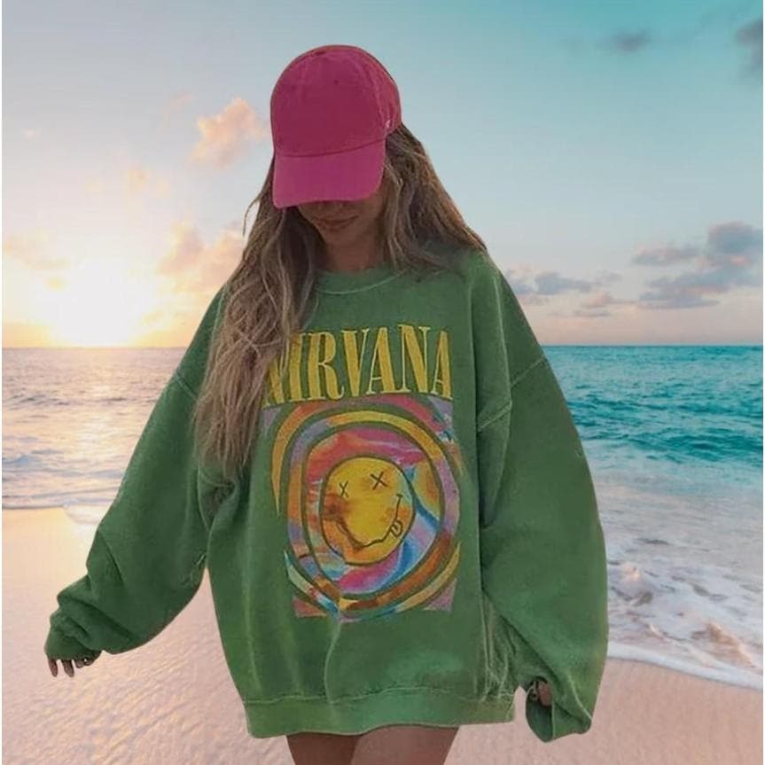 Nirvana Smile Face Sweatshirt, Preppy Sweatshirt, 90's sweatshirt, Nirvana Sweatshirt, Hot Pink Nirvana Sweater, Sweatshirt, Hoodie – image 1, Nirvana Smile Face Tee, nirvana shirt, nirvana tee shirt, shirt nirvana, nirvana t shirt, nirvana tshirt, nirvana band tee