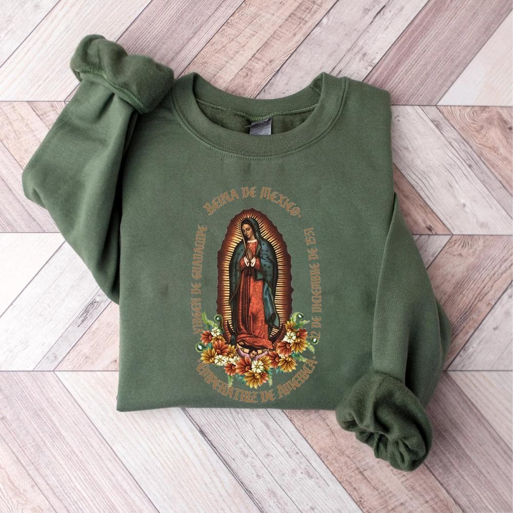 Our Lady of Guadalupe Cotton Apparel: Sweatshirt, T-Shirt, Hoodie – image 1, Our Lady of Guadalupe Tee, Our Lady of Guadalupe Merch, Our Lady of Guadalupe Shirt, Our Lady of Guadalupe Sweatshirt, Our Lady of Guadalupe Hoodie, Our Lady of Guadalupe Clothes