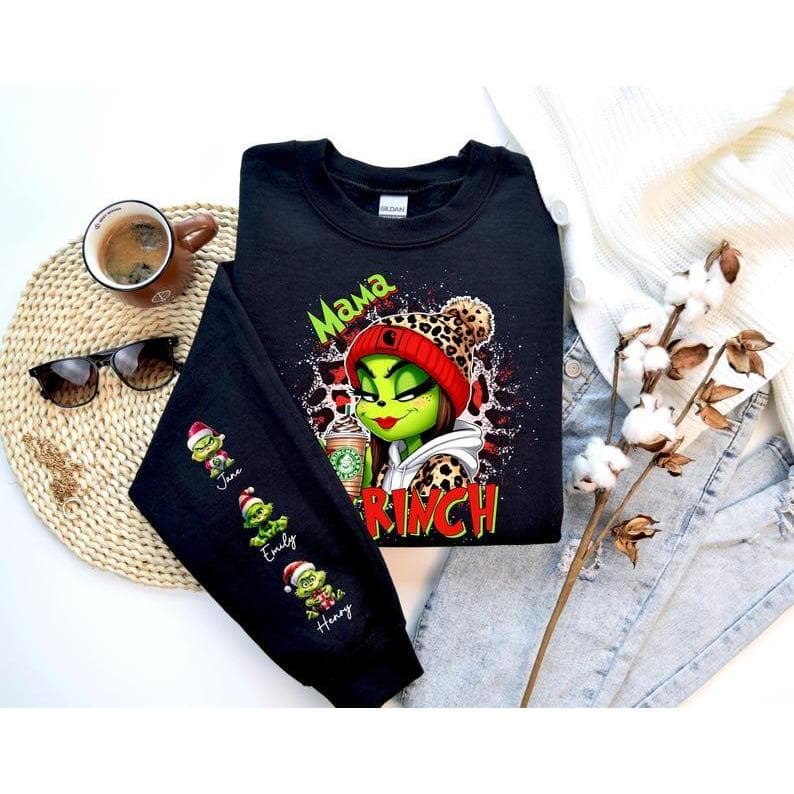 Personalized Grinch Mama Christmas Sweatshirt with Kids' Names – image 2, Grinch Tee, christmas tees, christmas pullover ugly, ugly xmas sweatshirt, ugly sweatshirt christmas, christmas sweatshirt ugly, ugly christmas sweatshirt men