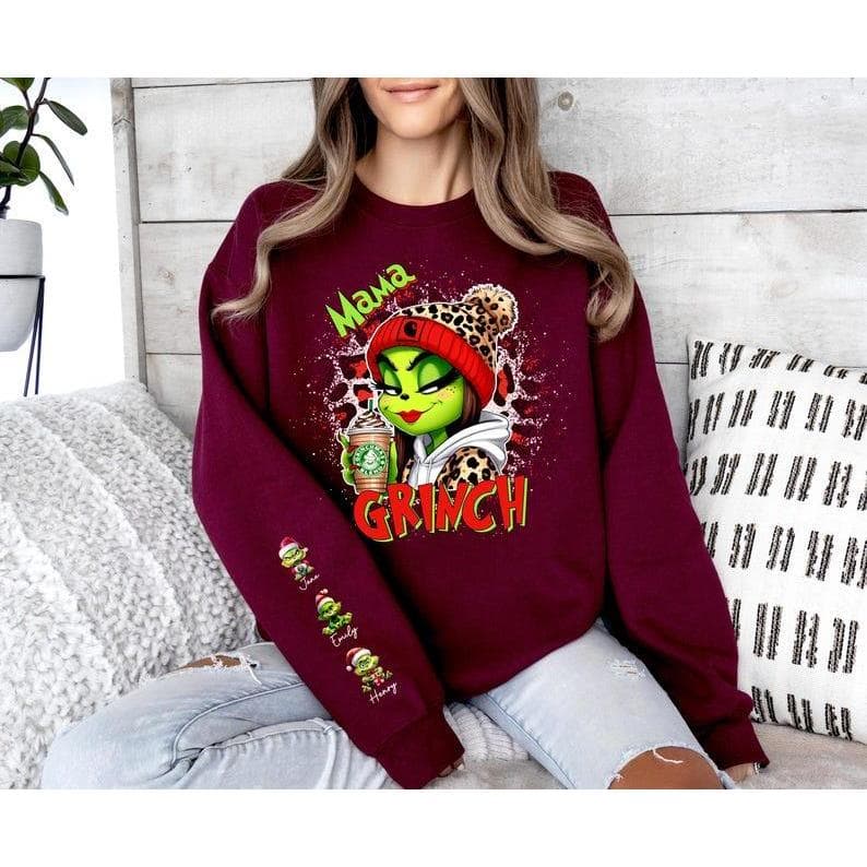 Personalized Grinch Mama Christmas Sweatshirt with Kids' Names – image 3, Grinch Tee, christmas tees, christmas pullover ugly, ugly xmas sweatshirt, ugly sweatshirt christmas, christmas sweatshirt ugly, ugly christmas sweatshirt men