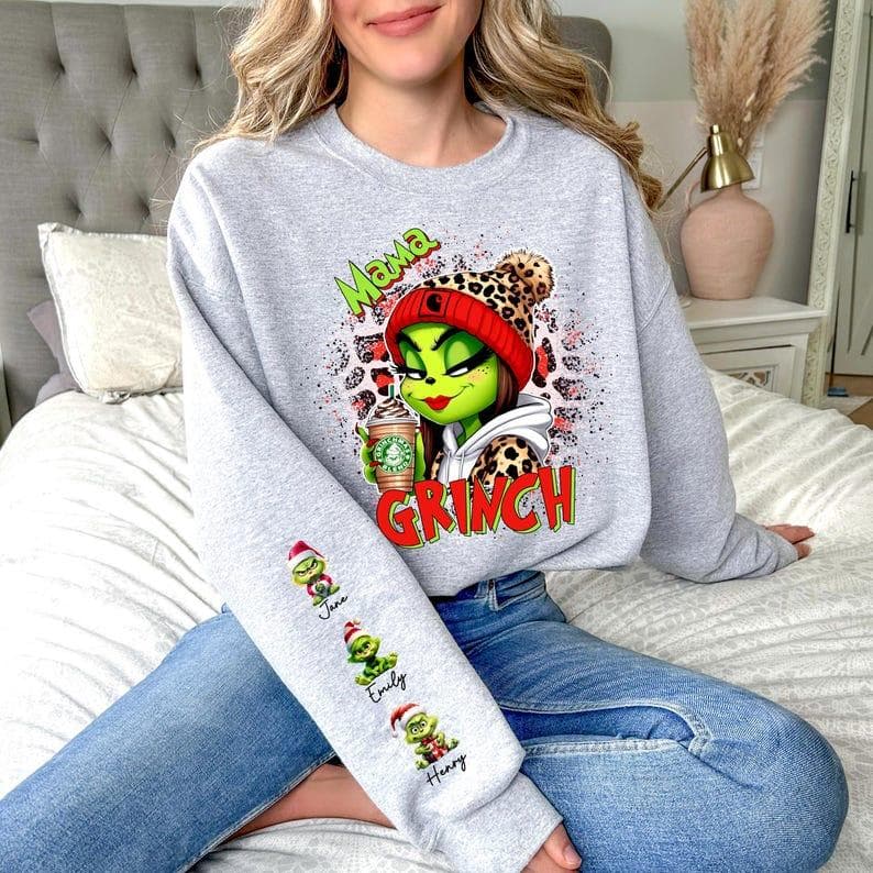 Personalized Grinch Mama Christmas Sweatshirt with Kids' Names – image 4, Grinch Tee, christmas tees, christmas pullover ugly, ugly xmas sweatshirt, ugly sweatshirt christmas, christmas sweatshirt ugly, ugly christmas sweatshirt men