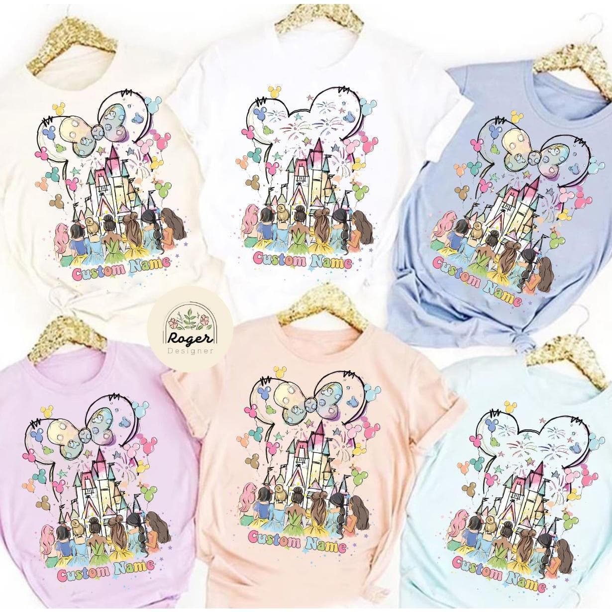 Personalized Watercolor Princess Shirts for Magic Kingdom 2025 Trip – image 1, disney shirt, cameron boyce merch, disney shirts for women, disney tee shirts womens, womens disney tee, disney family shirts, disney t shirts family