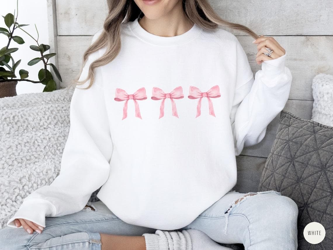 Pink Bow Coquette Sweatshirt & Hoodie | Soft Girl Era Balletcore – image 2, Bow Coquette Tee, Bow Coquette Merch, Bow Coquette Shirt, Bow Coquette Sweatshirt, Bow Coquette Hoodie, Bow Coquette Clothes