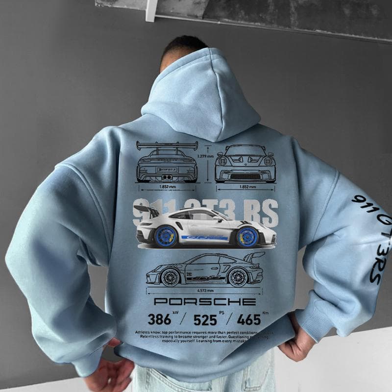 Porsche 911 GT3 RS Hoodie - Light Blue Streetwear for Car Lovers – image 1, Porsche Tee, Porsche 911 Tee, Porsche Tee, Porsche Shirt, Porsche Sweatshirt, Porsche Hoodie