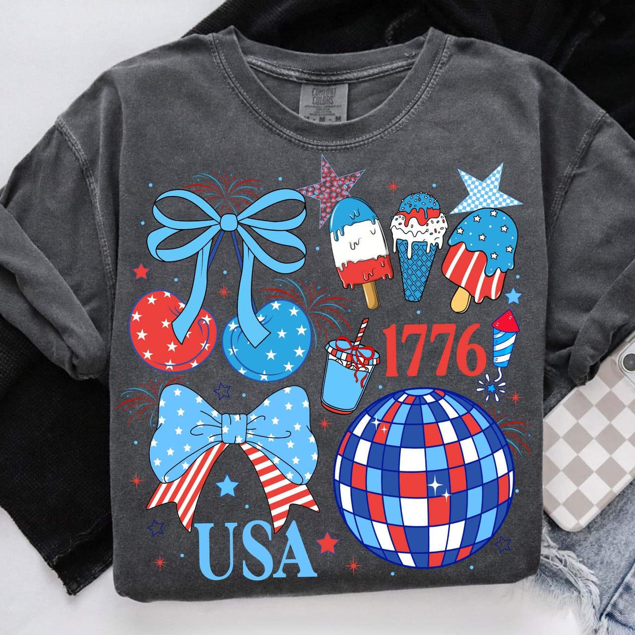 Camiseta Preppy Coquette USA Comfort Colors - Patriótica 4 de Julio – image 1, Preppy Coquette Tee, Preppy Coquette Merch, Preppy Coquette Shirt, Preppy Coquette Sweatshirt, Preppy Coquette Hoodie, Preppy Coquette Clothes