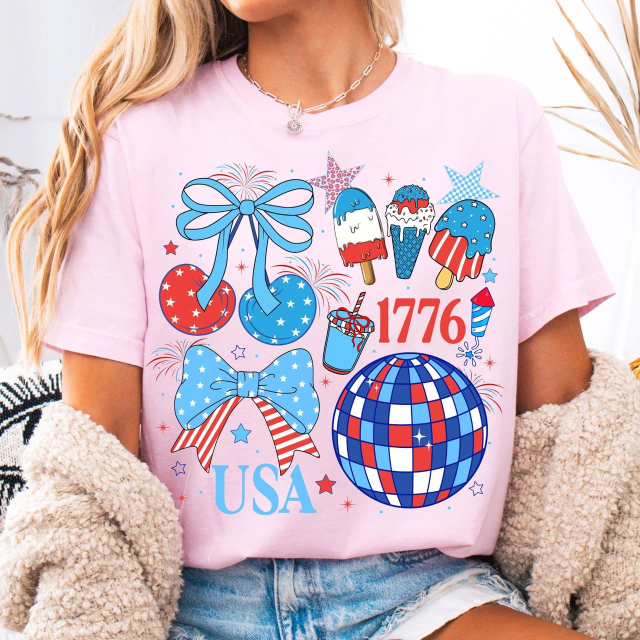 Camiseta Preppy Coquette USA Comfort Colors - Patriótica 4 de Julio – image 3, Preppy Coquette Tee, Preppy Coquette Merch, Preppy Coquette Shirt, Preppy Coquette Sweatshirt, Preppy Coquette Hoodie, Preppy Coquette Clothes