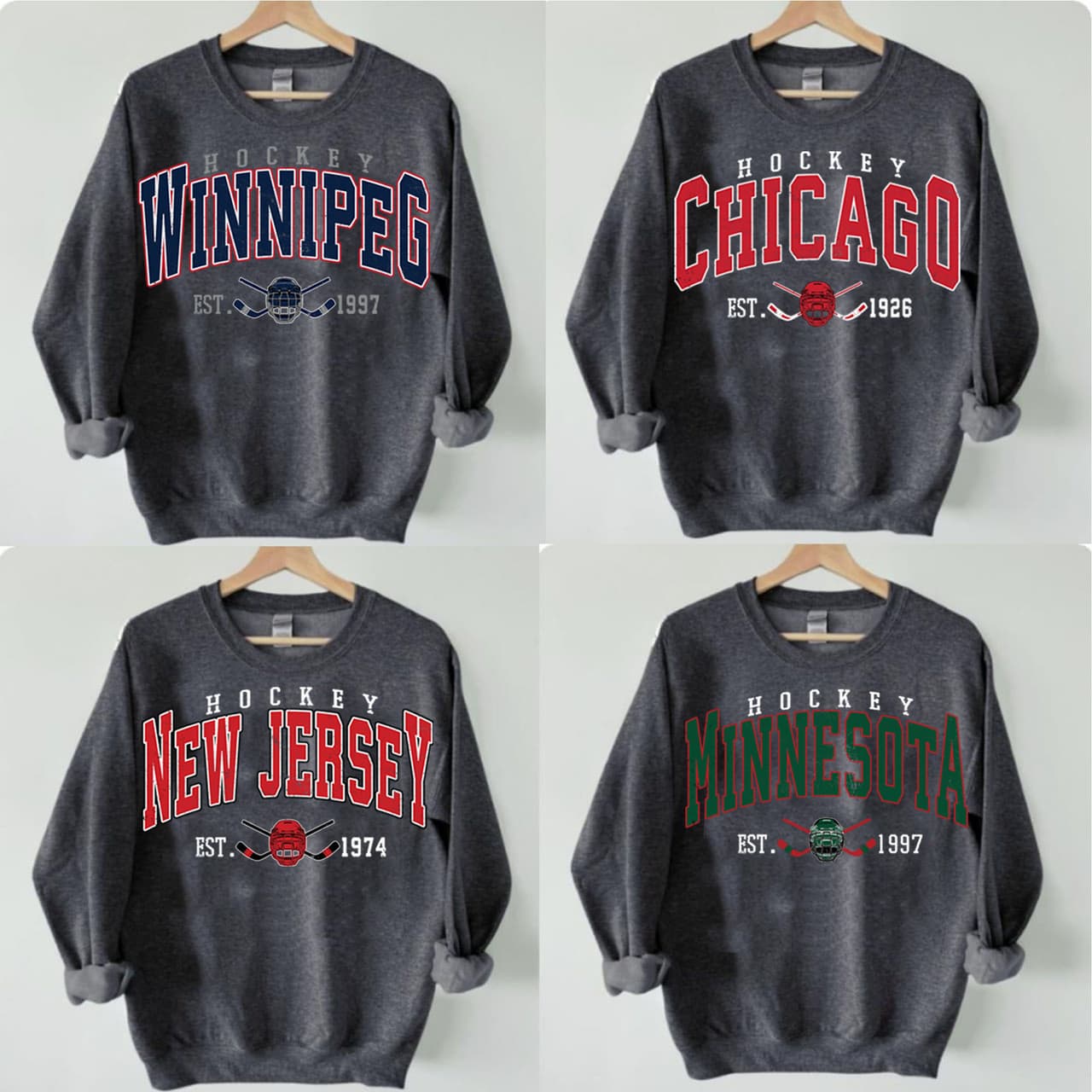 Sudadera y Cuello Redondo de Hockey Retro All Team - Dark Heather Vintage – image 1, NHL Tee, Anaheim Ducks Tee, Boston Bruins Tee, Buffalo Sabres Tee, Calgary Flames Tee, Carolina Hurricanes Tee, Chicago Blackhawks Tee