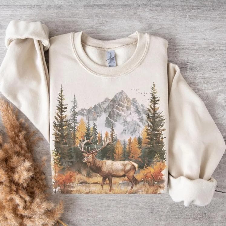 Sudadera Retro Deer Wilderness - Nostalgia 90s Boho Unisex Cuello Redondo – image 1, Deer hunting Tee, Deer hunting Merch, Deer hunting Shirt, Deer hunting Sweatshirt, Deer hunting Hoodie, Deer hunting Clothes