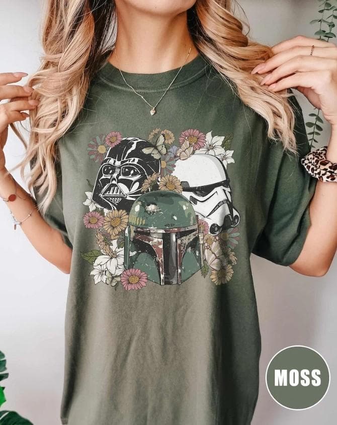 Retro Floral Wars WDW Family Vacation Shirts: Darth, Vader, Boba Fett – image 1, Floral Wars Tee, Floral Wars Merch, Floral Wars Shirt, Floral Wars Sweatshirt, Floral Wars Hoodie, Floral Wars Clothes