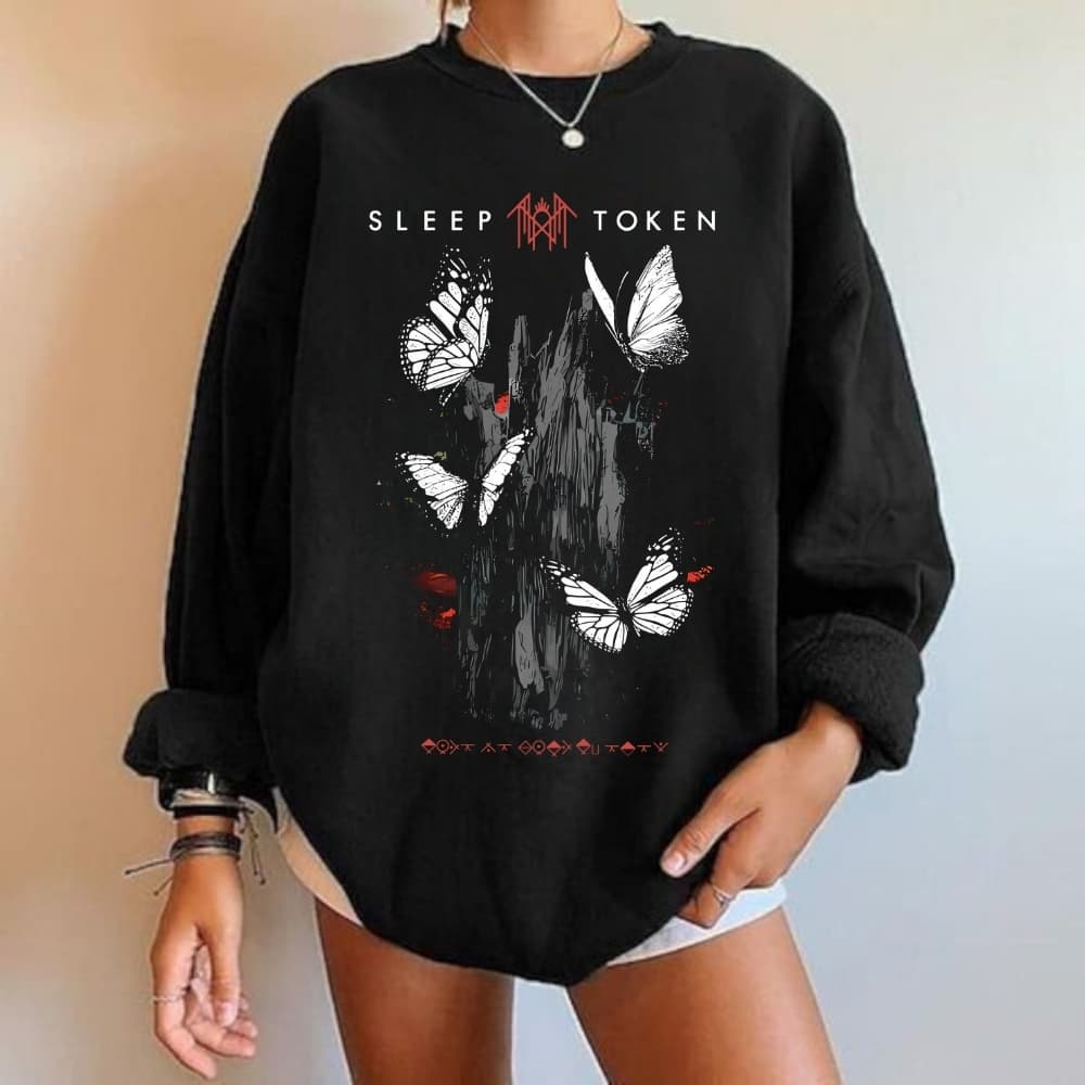 Sleep Token Butterflies Band Logo T-Shirt, Rock Off officially licensed products Sleep Token Butterflies Band Logo Sweatshirt or Hoodie – image 1, Sleep Token Tee, sleep token merch, sleeptoken merch, sleep token shirt, sleep token t shirt, sleep token sweatshirt, sleep token hoodie