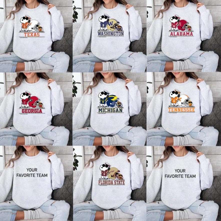 Snoopy Dog College Football Sudadera Cuello Redondo Vintage Game Day – image 1, Vintage College Tee, NCAA T-Shirt, Alabama Crimson Tide tshirt, Ohio State Buckeyes tshirt, Texas Longhorns tshirt, Georgia Bulldogs tshirt, Michigan Wolverines tshirt