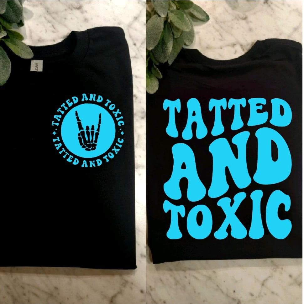 Tatted and Toxic Funny Retro Shirt - Blue Short Sleeve, Sweatshirt, Hoodie – image 1, Tatted and Toxic Tee, Tatted and Toxic Merch, Tatted and Toxic Shirt, Tatted and Toxic Sweatshirt, Tatted and Toxic Hoodie, Tatted and Toxic Clothes