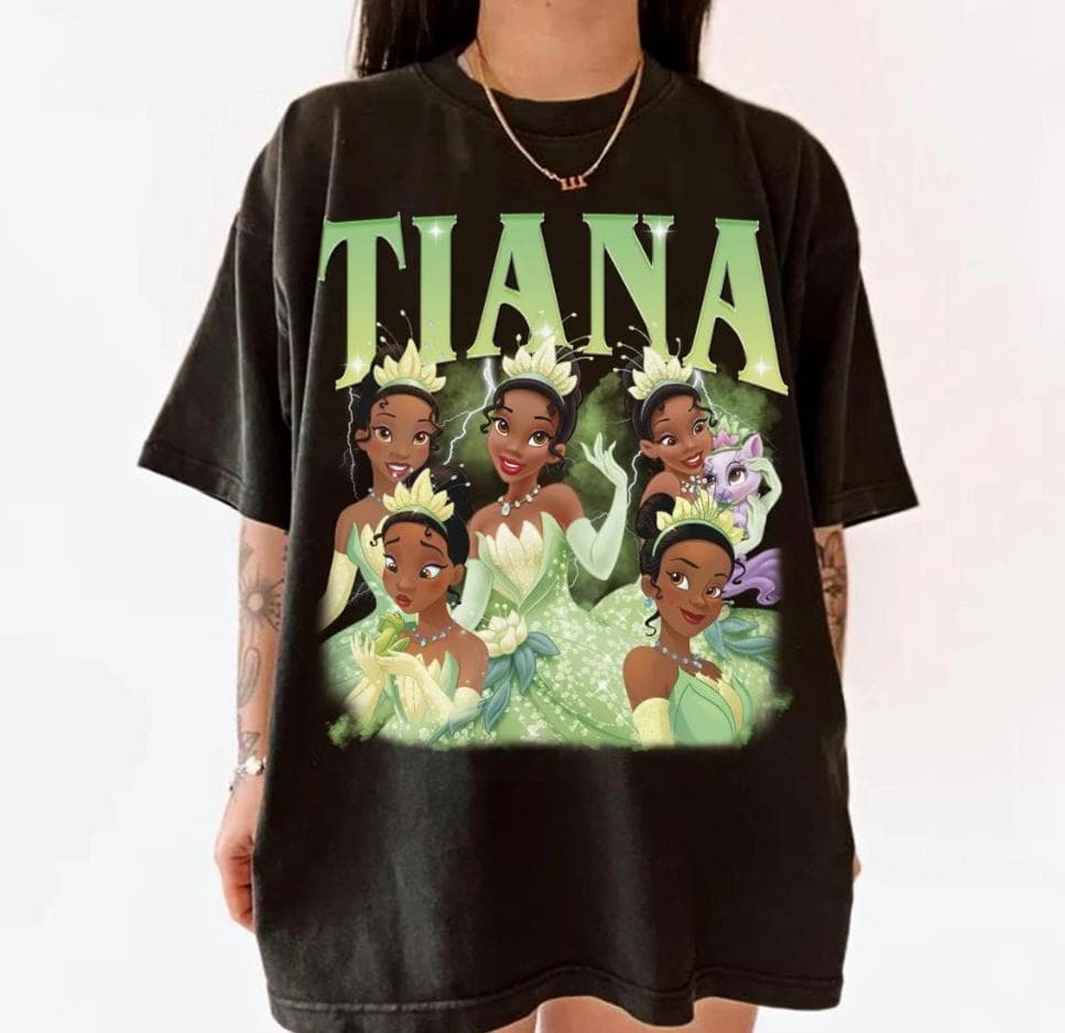 Tiana & Frog Princess Portrait Vintage Tee - Funny 2024 Family Trip Gift – image 1, disney shirt, cameron boyce merch, disney shirts for women, disney tee shirts womens, womens disney tee, disney family shirts, disney t shirts family