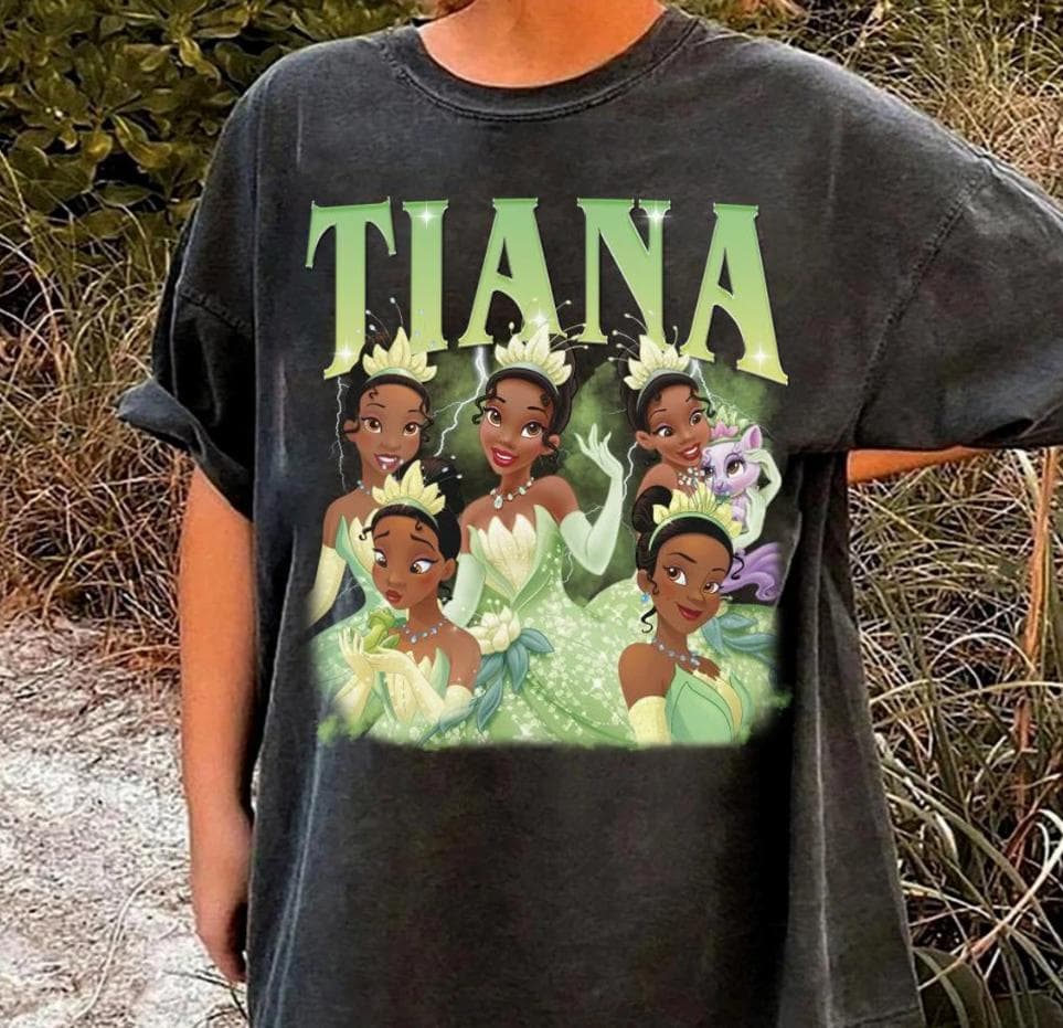 Tiana & Frog Princess Portrait Vintage Tee - Funny 2024 Family Trip Gift – image 3, disney shirt, cameron boyce merch, disney shirts for women, disney tee shirts womens, womens disney tee, disney family shirts, disney t shirts family