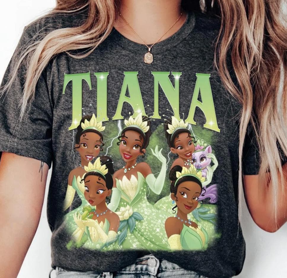 Tiana & Frog Princess Portrait Vintage Tee - Funny 2024 Family Trip Gift – image 2, disney shirt, cameron boyce merch, disney shirts for women, disney tee shirts womens, womens disney tee, disney family shirts, disney t shirts family