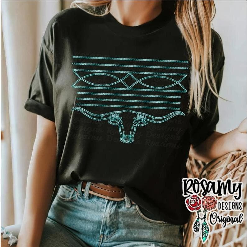 Turquoise Western Boot Stitch T-Shirt for Cowgirls & Rodeo – image 1, Western Boot Stitch Tee, Western Boot Stitch Merch, Western Boot Stitch Shirt, Western Boot Stitch Sweatshirt, Western Boot Stitch Hoodie, Western Boot Stitch Clothes