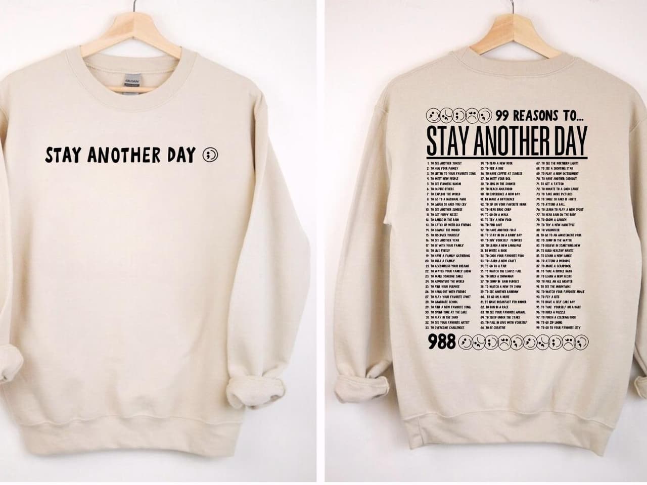 Unisex '99 Reasons to Stay' Mental Health Awareness Crewneck Sweatshirt – image 4, 99 Reasons to Stay Another Day Tee, 99 Reasons to Stay Another Day Merch, 99 Reasons to Stay Another Day Shirt, 99 Reasons to Stay Another Day Sweatshirt, 99 Reasons to Stay Another Day Hoodie, 99 Reasons to Stay Another Day Clothes