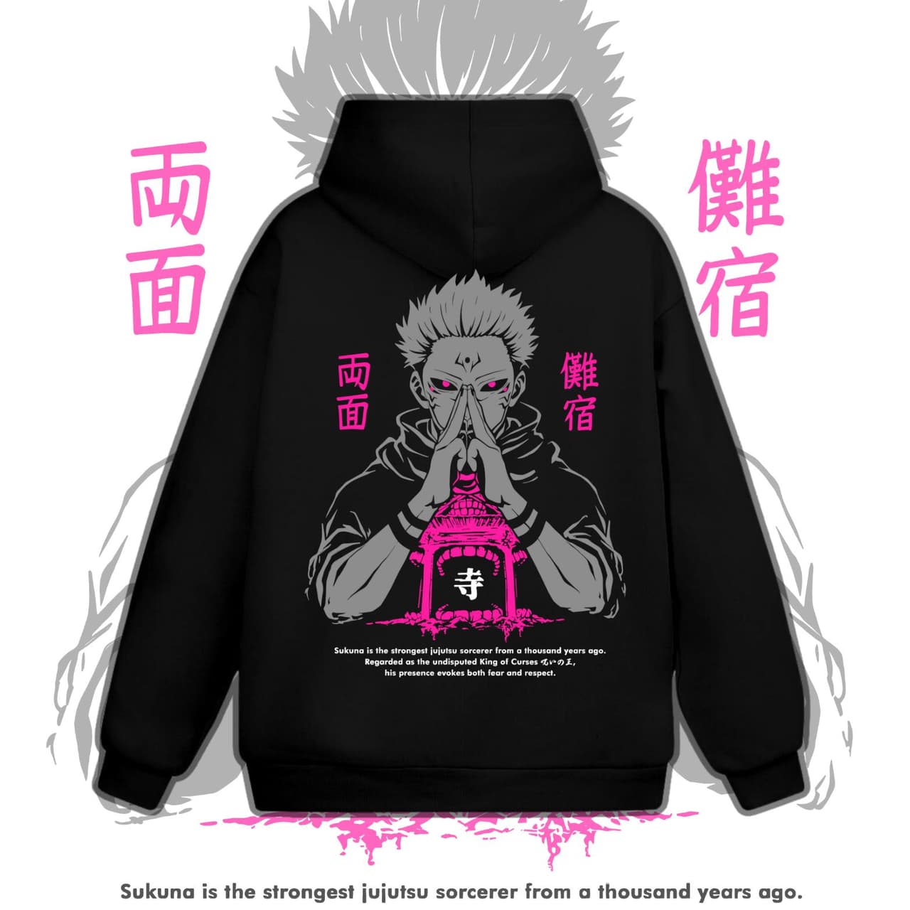 Unisex Anime Curse King Hoodie - Sukuna Design & Japanese Script – image 1, Curse King Tee, Curse King Merch, Curse King Shirt, Curse King Sweatshirt, Curse King Hoodie, Curse King Clothes