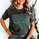 Unisex Western Boot Stitch Shirt: Bull Skull, Turquoise, Cowgirl Rodeo Tee 1 small thumbnail