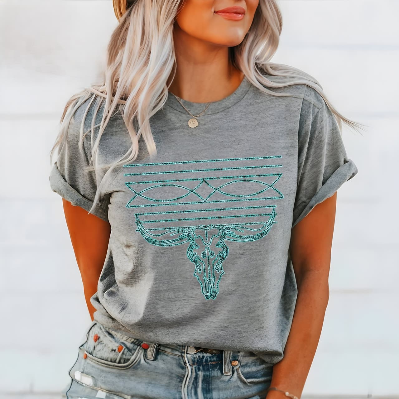 Unisex Western Boot Stitch Shirt: Bull Skull, Turquoise, Cowgirl Rodeo Tee – image 3, Boot Stitch Tee, Boot Stitch Merch, Boot Stitch Shirt, Boot Stitch Sweatshirt, Boot Stitch Hoodie, Boot Stitch Clothes