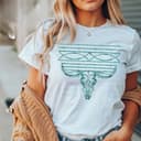 Unisex Western Boot Stitch Shirt: Bull Skull, Turquoise, Cowgirl Rodeo Tee 2 small thumbnail