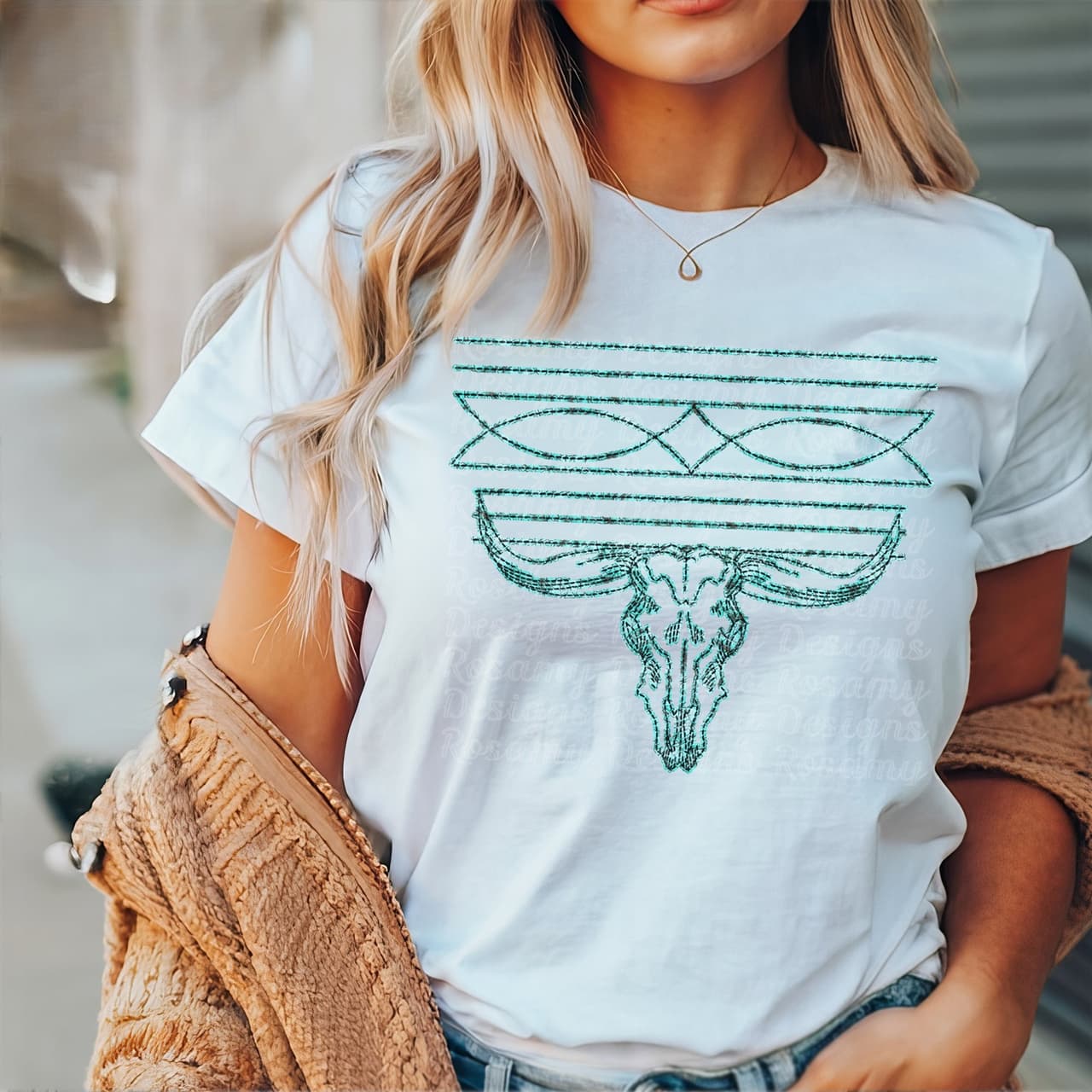 Unisex Western Boot Stitch Shirt: Bull Skull, Turquoise, Cowgirl Rodeo Tee – image 2, Boot Stitch Tee, Boot Stitch Merch, Boot Stitch Shirt, Boot Stitch Sweatshirt, Boot Stitch Hoodie, Boot Stitch Clothes