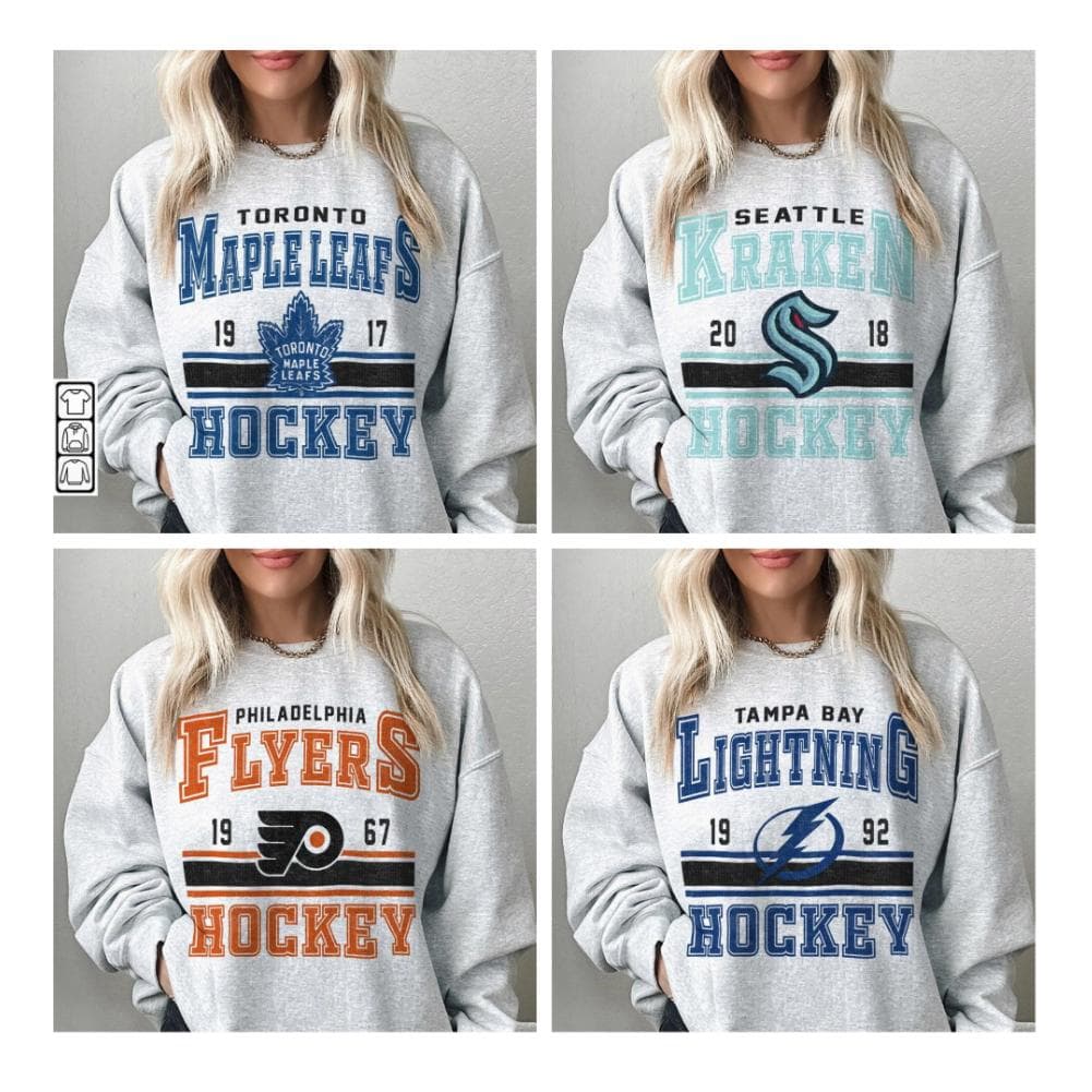 Vintage 90s All Team Hockey Sweatshirt & Retro Crewneck Gift – image 1, NHL Tee, Anaheim Ducks Tee, Boston Bruins Tee, Buffalo Sabres Tee, Calgary Flames Tee, Carolina Hurricanes Tee, Chicago Blackhawks Tee