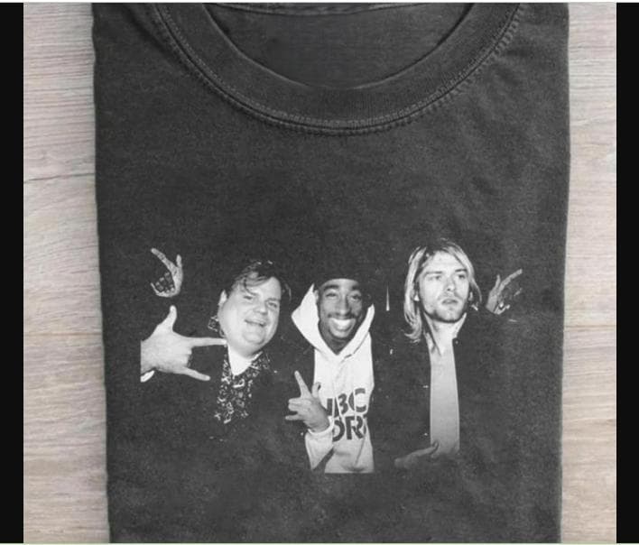 Vintage 90s Hip Hop T-Shirt: Chris Farley, Kurt Cobain Party – image 1, Chris Farley Tee, Chris Farley Merch, Chris Farley Shirt, Chris Farley Sweatshirt, Chris Farley Hoodie, Chris Farley Clothes
