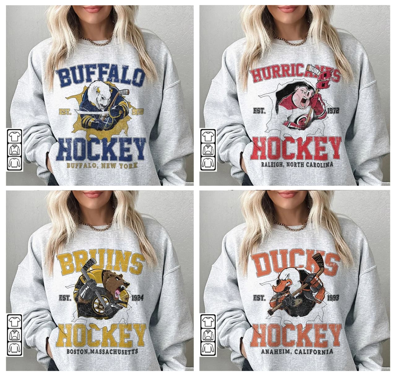 Vintage All Hockey Mascot Teams Crewneck, Gildan All Hockey Teams Sudadera, Hockey USA Pro Fan Gift – image 1, NHL Tee, Anaheim Ducks Tee, Boston Bruins Tee, Buffalo Sabres Tee, Calgary Flames Tee, Carolina Hurricanes Tee, Chicago Blackhawks Tee