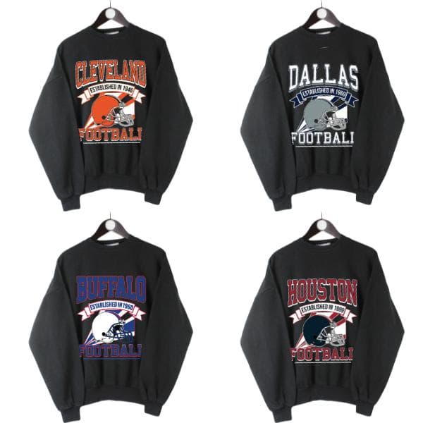 Vintage All Team Football Sweatshirt: Big Words Logo Graphic Unisex – image 1, NFL Tee, San Francisco 49ers Tee, Dallas Cowboys Tee, Detroit Lions Tee, Kansas City Chiefs Tee, Tampa Bay Buccaneers Tee, Arizona Cardinals Tee