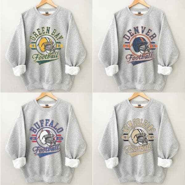 Sudadera Vintage de Todos los Equipos de Fútbol con Logo en Letras Grandes, Estilo Deportivo Unisex – image 2, NFL Tee, San Francisco 49ers Tee, Dallas Cowboys Tee, Detroit Lions Tee, Kansas City Chiefs Tee, Tampa Bay Buccaneers Tee, Arizona Cardinals Tee