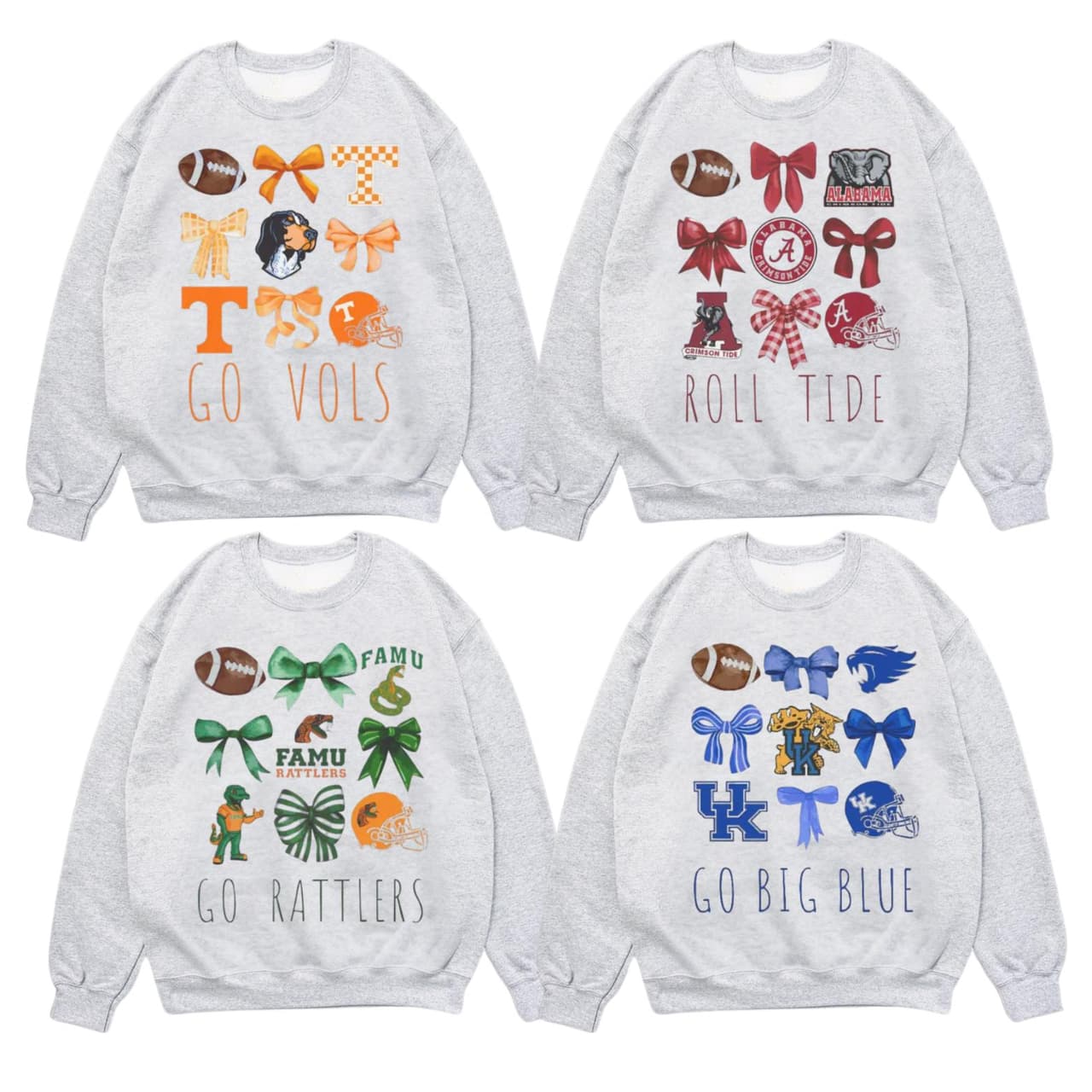 Vintage Universitaria Fútbol Americano Bows Inspirado Cuello Redondo Sudadera, Vintage Fútbol Americano Coquette Camiseta, Vintage Cuello Redondos Hoodie Jersey – image 1, Vintage College Tee, NCAA T-Shirt, Alabama Crimson Tide tshirt, Ohio State Buckeyes tshirt, Texas Longhorns tshirt, Georgia Bulldogs tshirt, Michigan Wolverines tshirt