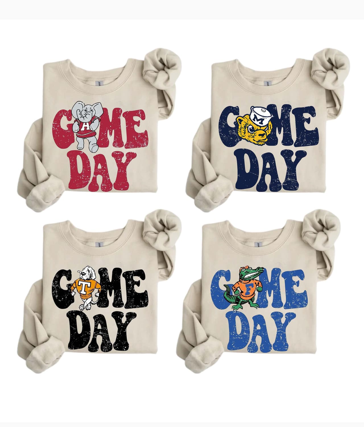 Sudadera Unisex Vintage NCAA de Cuello Redondo para Día de Juego de Todos los Equipos – image 1, Vintage College Tee, NCAA T-Shirt, Alabama Crimson Tide tshirt, Ohio State Buckeyes tshirt, Texas Longhorns tshirt, Georgia Bulldogs tshirt, Michigan Wolverines tshirt