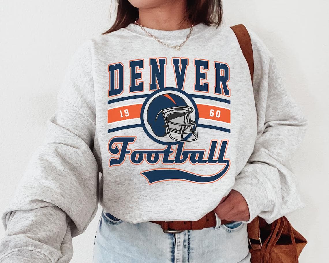 Vintage Denver Football Sweatshirt, Graphic Denver Team, Gift For Football Fan – image 1, Denver Broncos Tee, broncos shirts for sale, denver broncos merch, denver broncos shirt, bronco shirt, bronco t shirt, denver broncos t shirt