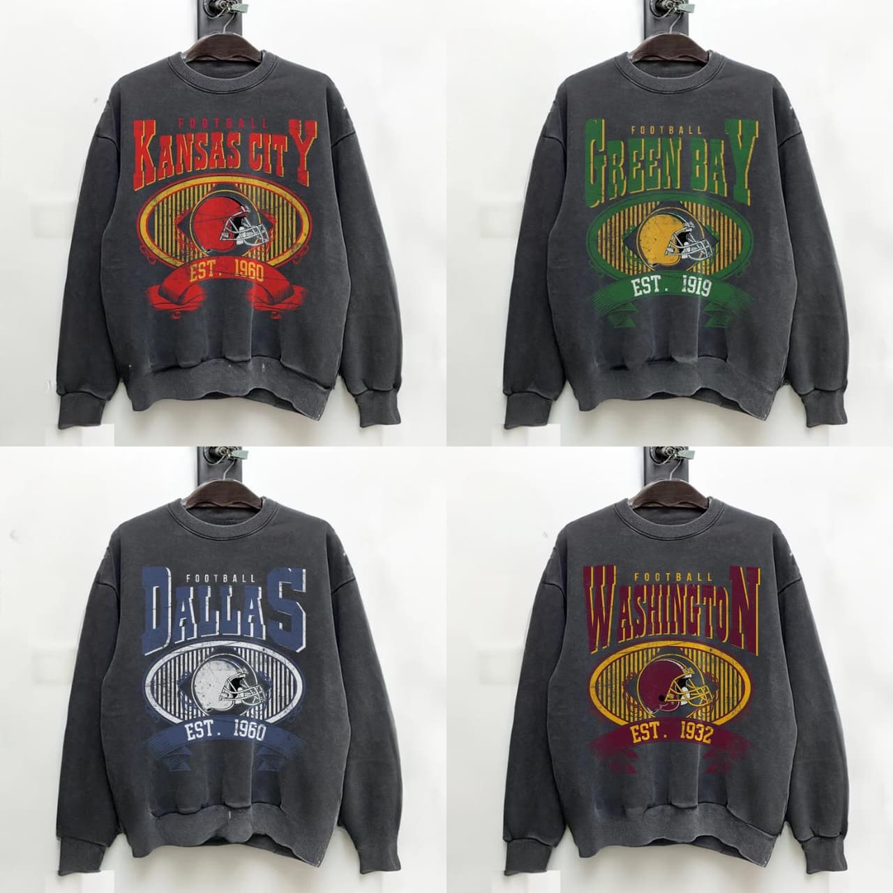 Vintage Fútbol americano Crewneck Sudadera - Classic for Todos los equiposs – image 1, NFL Tee, San Francisco 49ers Tee, Dallas Cowboys Tee, Detroit Lions Tee, Kansas City Chiefs Tee, Tampa Bay Buccaneers Tee, Arizona Cardinals Tee