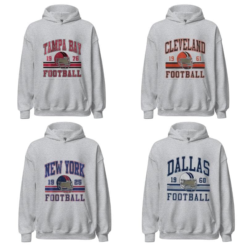 Vintage Football Hoodie for All Teams - Classic Design – image 1, NFL Tee, San Francisco 49ers Tee, Dallas Cowboys Tee, Detroit Lions Tee, Kansas City Chiefs Tee, Tampa Bay Buccaneers Tee, Arizona Cardinals Tee